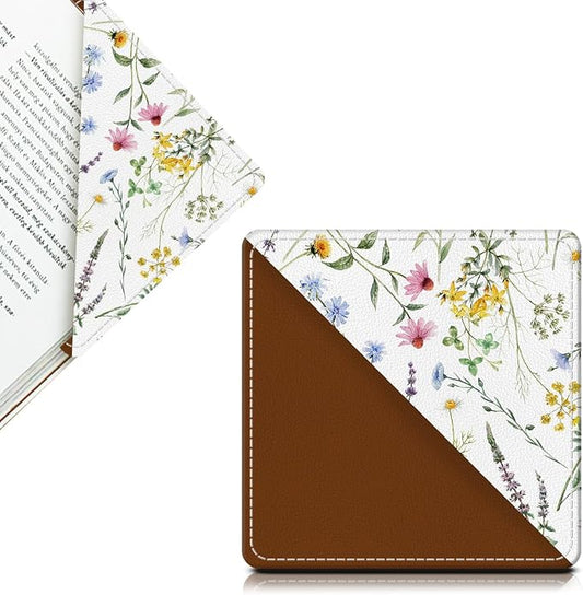 Cute Leather Bookmarks, Fun Triangle Making Corner Bookmark, Book Accessories for Reading Book Lovers, Unbreakable Page Markers for Women Men Beautiful Flowers and Plants