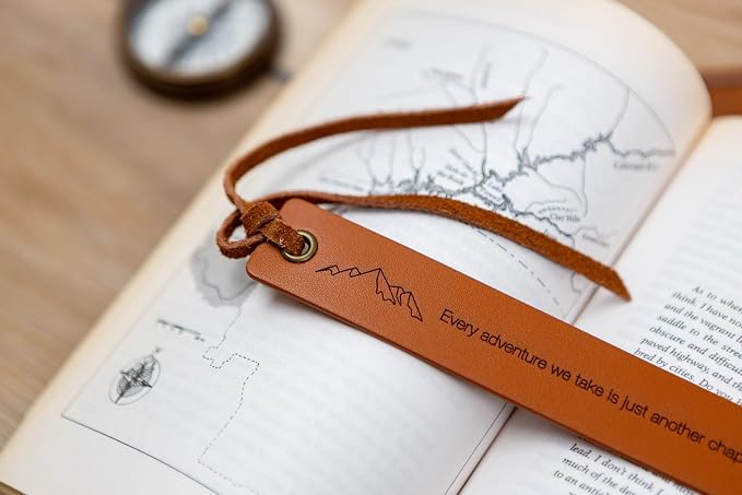 Engraved Leather Bookmark - Every Adventure We Take is Just Another Chapter Mountain Symbol, Gift for Couples Boyfriend Girlfriend 3rd Year Anniversary Husband Wife Book Lover