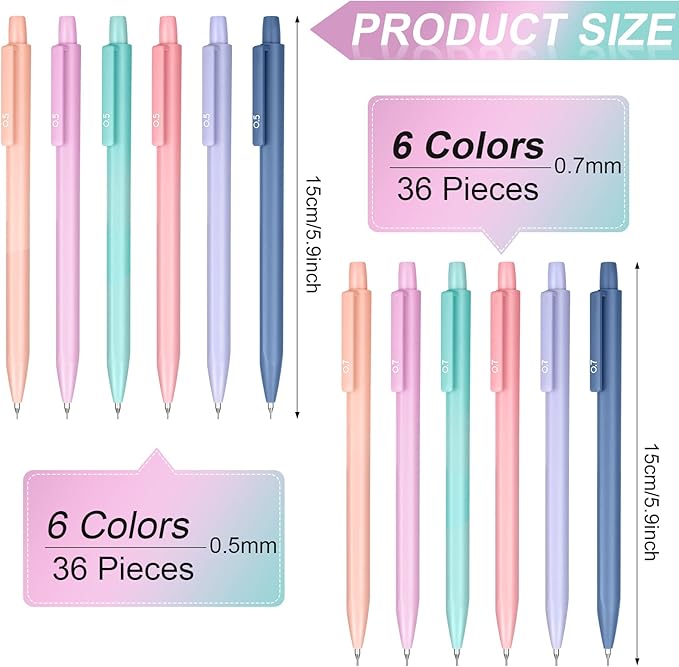 Ctosree 72 Pcs Cute Mechanical Pencil Set Pastel Aesthetic Mechanical Pencils for Kids for School Students Writing Drawing Sketching(0.5 mm, 0.7 mm)