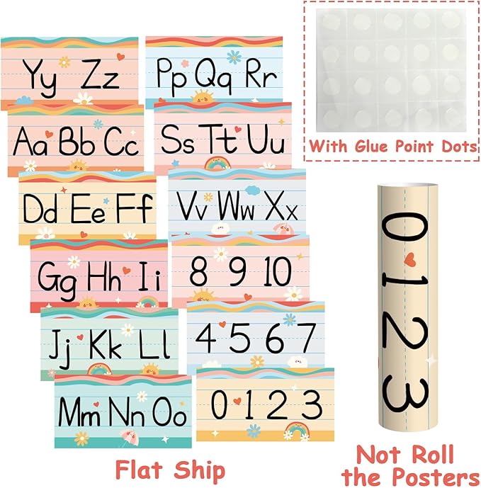 12 Pieces Alphabet Bulletin Board Strips Set Retro Alphabet Line ABC Alphabet Banner & Number Border Posters for Kindergarten Preschool Classroom Playroom Bedroom (Retro)