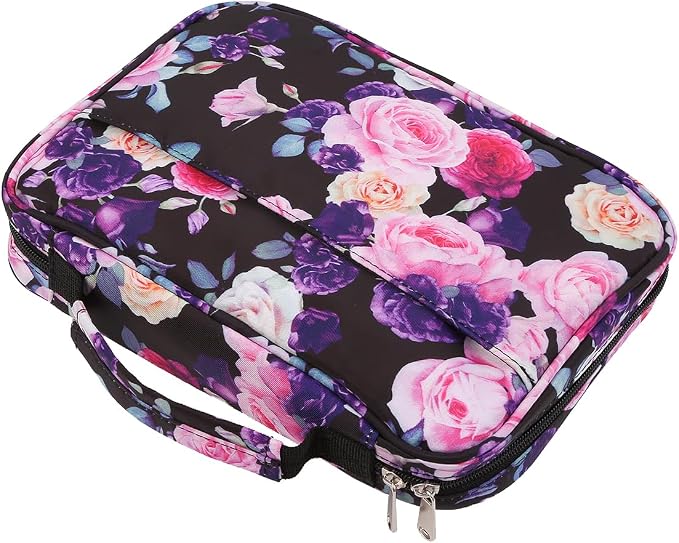 Bible Cover Carrying Book Case Church Bag Bible Protective with Handleand Zippered Back Pocket, Gift for Girls Women Mother Men Women Father Kids(Purple Rose)