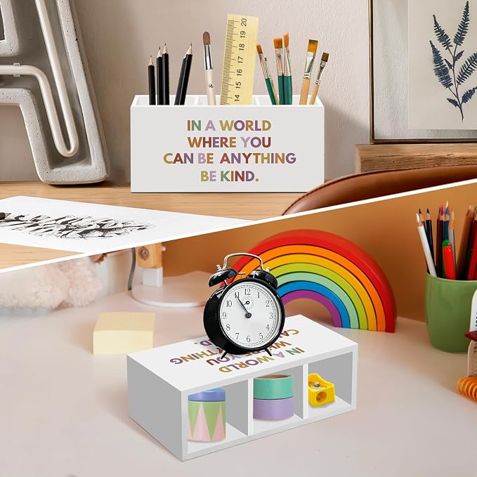 Be Kind Inspirational Pen Pencil Holder for Desk, Positive Motivational Office Desk Accessories, Boho Makeup Brush Toothbrush Holders Organizer for Office Classroom Bathroom