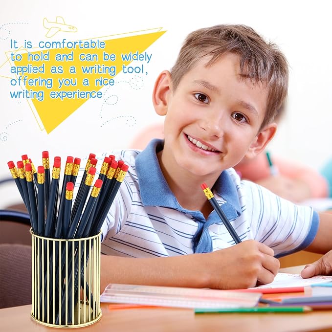 Outus 24 Pieces Round Pencils Cute HB Graphite Wood Pencils Pack with Eraser for School Drawing Sketching Wedding Office Supplies (Blue)