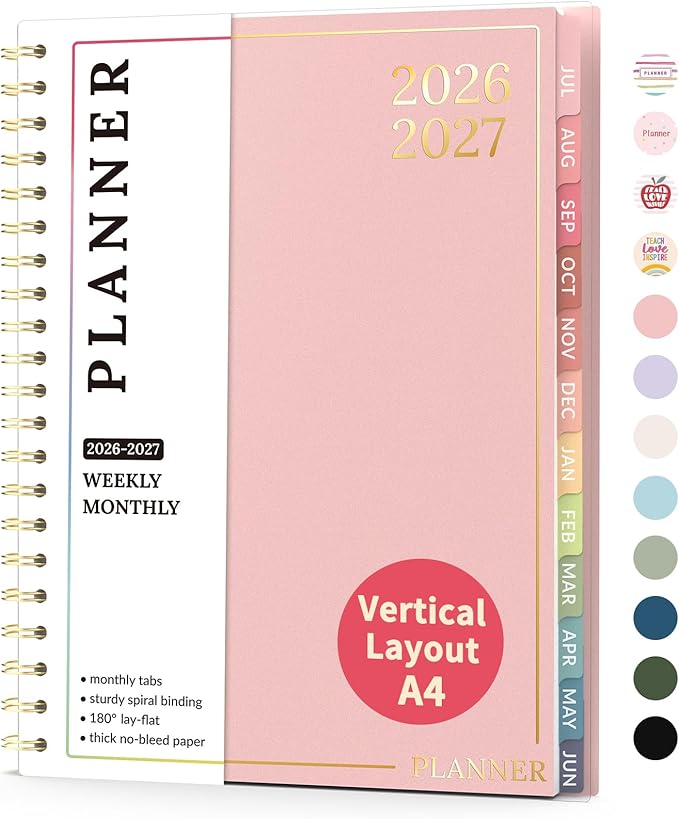 Teacher Planner 2026-2027, Forvencer Academic Planner 2026-2027, Jul 2026 - Jun 2027, 8.5"x11", Weekly & Monthly Planning Book with 7 Periods, School Agenda for Teacher Student Homeschool, A4, Pink