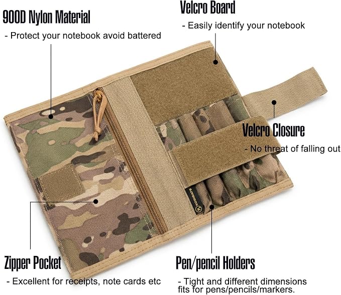 KOSIBATE Military Notebook Cover, Tactical Leader Book Cover with Pen Holder, 8"x5"(Camogreen)