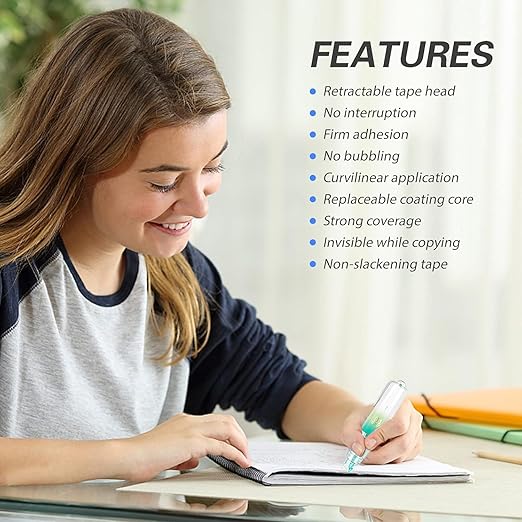 Refillable Retractable Quick Dry White Correction Tape,Mini Small Japan Aesthetic Cute Correction Tape, with Easy to Use Kawaii Pen Shaped Applicator,for Home Office Supplies.