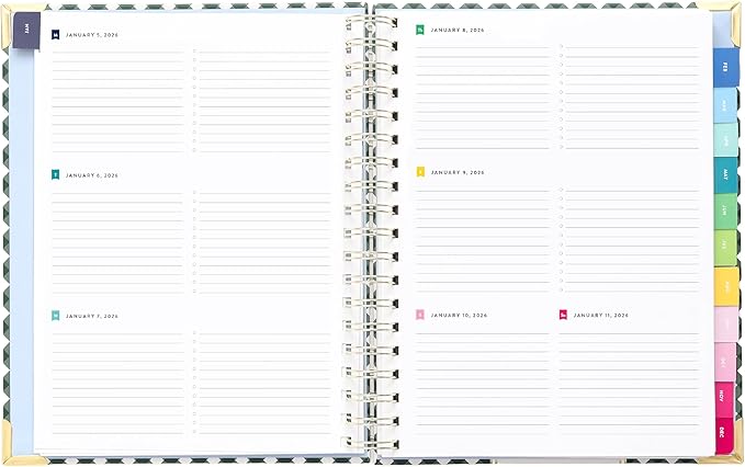 Simplified 2026 12-Month Spiral Weekly Planner — Camp Gingham — January 2026 - December 2026, Calendar Year Organizer with Stickers, Pockets, and Keepsake Box