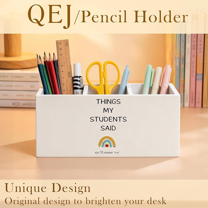 Teacher Appreciation Gifts Pen Holder for Desk, End of Year Teacher Gifts, Things My Students Said Wooden Box Pencil Pen Organizer for Home Office Classroom Desk Tabletop
