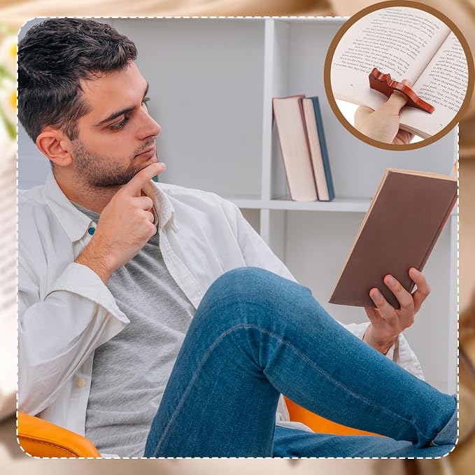 MotiMind 3 Pcs Wooden Thumb Book Page Holders One-Hand Reading Bookmarks for Book Lovers Portable Wood Books Holders for Thick Thin Books Bookworm Gifts for Women Readers(Cat,Large)