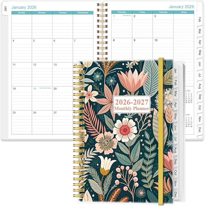 2026-2027 Monthly Planner - January 2026 - June 2027, Two Pages Per Month, 18 Monthly Calendar/Planner with Tabs, Inner Pocket, 6.4" x 8.5", Flower-C