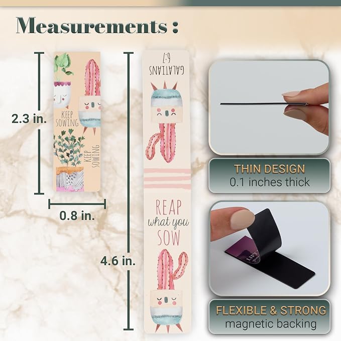 Christian Art Gifts Magnetic Scripture Bookmark Set for Women: Grow in Grace -2 Peter 3:18 Inspirational Succulent Garden Magnetic Bible Verse Pagemarker Set of 6 for Bibles and Books Size 2.3” x 0.8”