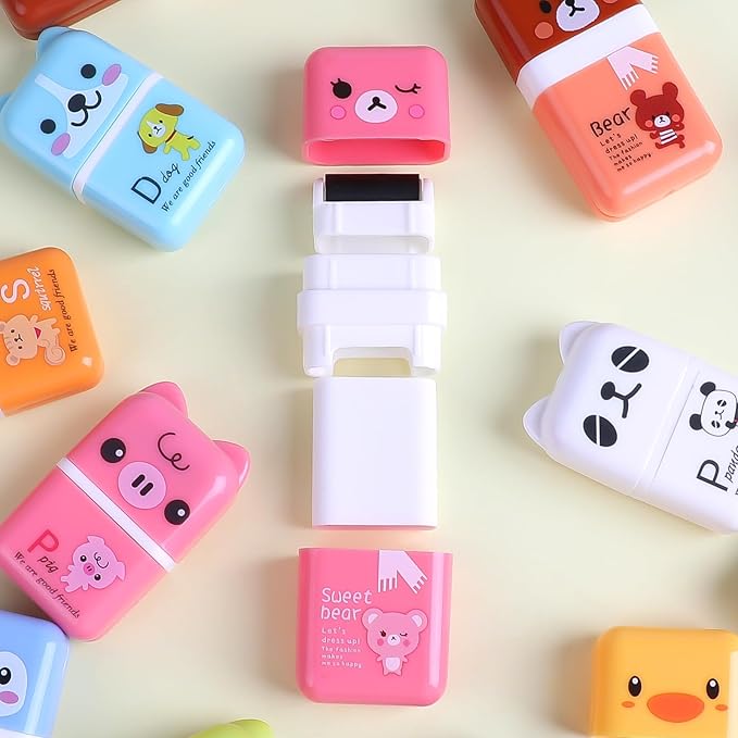 CCINEE 12 Pcs Pencil Erasers,Cute Erasers with Cover and Clean Up Shaving Roller for School Gift Supplies Classroom Prizes