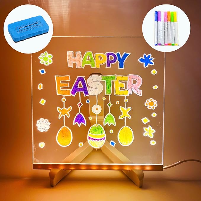 Acrylic Led Dry Erase Board - Creative Rewritable Message Center Board - Regularly Led Note Board - Light up a Glow Memo Board Note with 7 Pen - Free Eraser Easy to Clean 2026(5.9 * 5.9in)