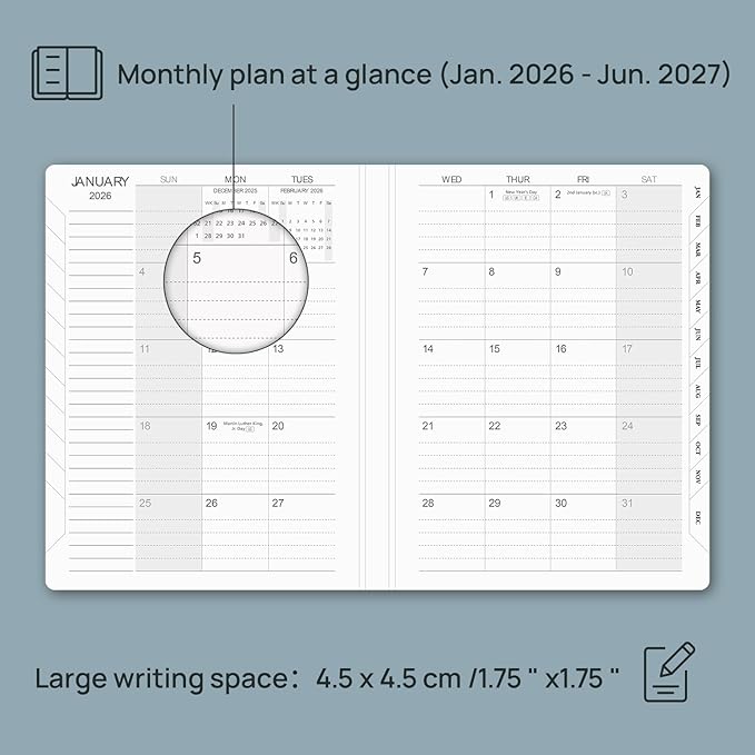 POPRUN Monthly Planner 2026-2027, Large-8'' x 10'', 18-Month Calendar Book (Jan.26 - Jun.27), Calendar Planner with Monthly Tabs, Storage Pocket, Hardcover, 100 GSM Paper - Pacific Green