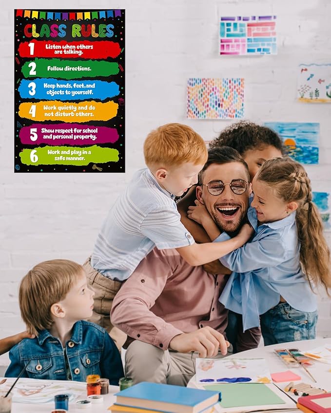 D24TIME Classroom Rules Poster-16.5" x 11.2" Class Rules Poster Educational Posters for Classroom Decorations Elementary Preschool Middle High School Back to School Decorations Teacher Supplies