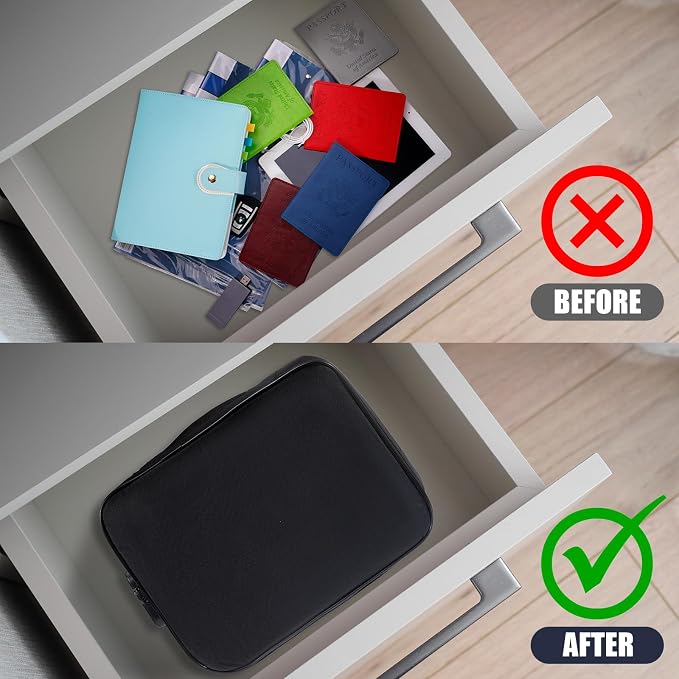 HOMEE Document Safe Box Waterproof,Document Bag with Lock,3 Layers File Pocket Holder with Durable Zipper,File Storage Case For Documents,Portable Travel Home Passport Organizer Storage Bag Safe Box