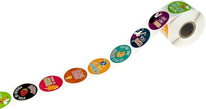 Motivational Homework Lesson Stickers / 500 School Classroom Grading Label Roll / 1.5" Bright Teacher Round Decals / 8 Uplifting Student Reward Designs/Made in The USA