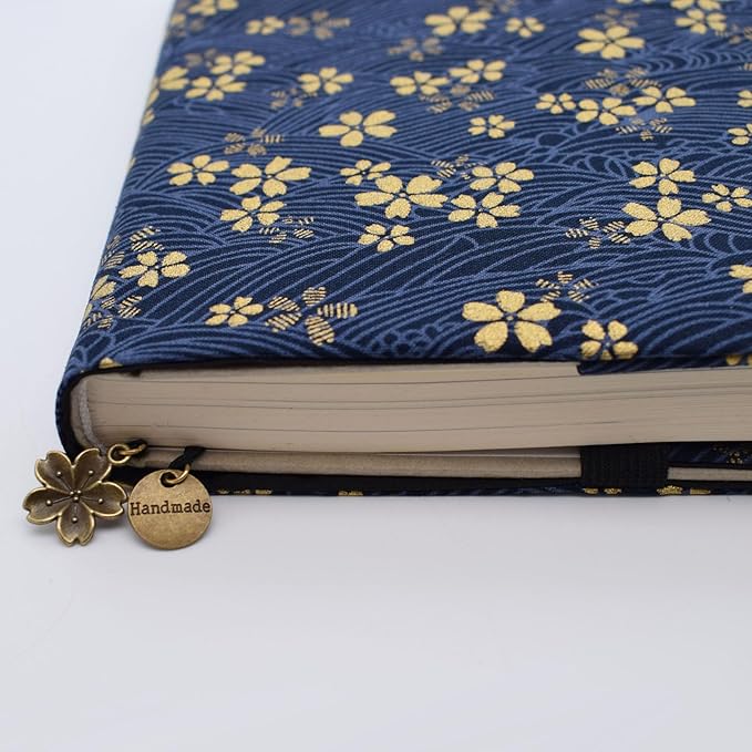 BLBMH 6x9 Bible Book Cover for Women, Non-Stretch Fabric Protector for Paperback, Soft Cloth Sleeve with Bookmark for Journals Notebooks | Privacy Reading Gift- Blue Sakura