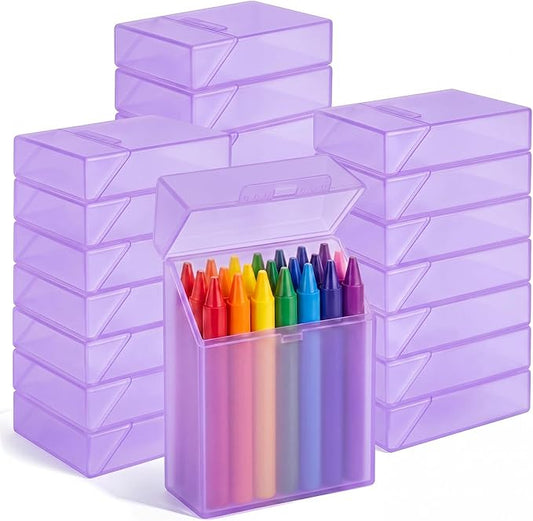 Clabby 24 Pcs Plastic Crayon Organizer Case for 24 Count Crayons Kids Art Supply Storage Box with Lid, Portable Holder for Classroom Home Travel, Fits Standard 24-Pack Crayon (Purple)