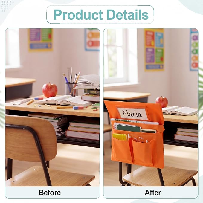 Remagr 24 Pcs Chair Pockets for Classroom Chairs, 14" x 13" Chairs Sacks with Name Tags for Chairback, Multi Pockets Storage Bags Chair Organizer for Kindergarten Elementary School (Pastel Colors)