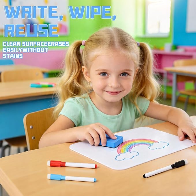 Mini White Boards for Students, 8 Pack 5 x 7 Inch Double-Sided Dry Erase Boards with Markers & Erasers, Reusable Small Lap Boards for Classroom Teacher Student Interactive Learning