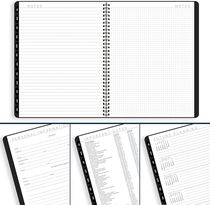 AT-A-GLANCE Planner 2025-2026 Academic, Weekly & Monthly, 8-1/4" x 11", Large, Monthly Tabs, Flexible Cover, Contemporary Lite, Black (7057XL05)