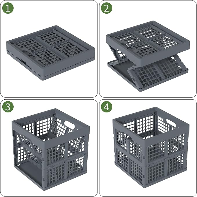 18 L Plastic Collapsible Crates, Gray Foldable Storage Crate, 3 Pack