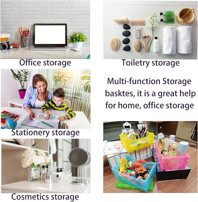 Mid Size Pastel Plastic Storage Crates and Baskets, Collapsible Crates for Organizing, 4L SpaceSaving Bins for Classroom, Kitchen, Office, Bedroom,Desk Organizer. (Pink)