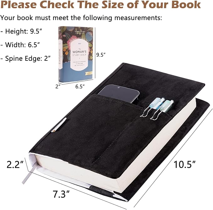 APLUFINE Velvet Book Cover for Paperbacks, Reusable Fabric Book Cover with Pockets, Adjustable Book Protector for Softcover Books, Journals & Bibles