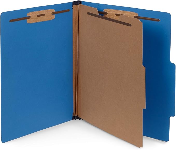 10 Dark Blue Classification Folders - 1 Divider - 2 Inch Expansions - Durable 2 Prongs Designed to Organize Standard Medical Files, Office Reports - Letter Size, Dark Blue, 10 Pack
