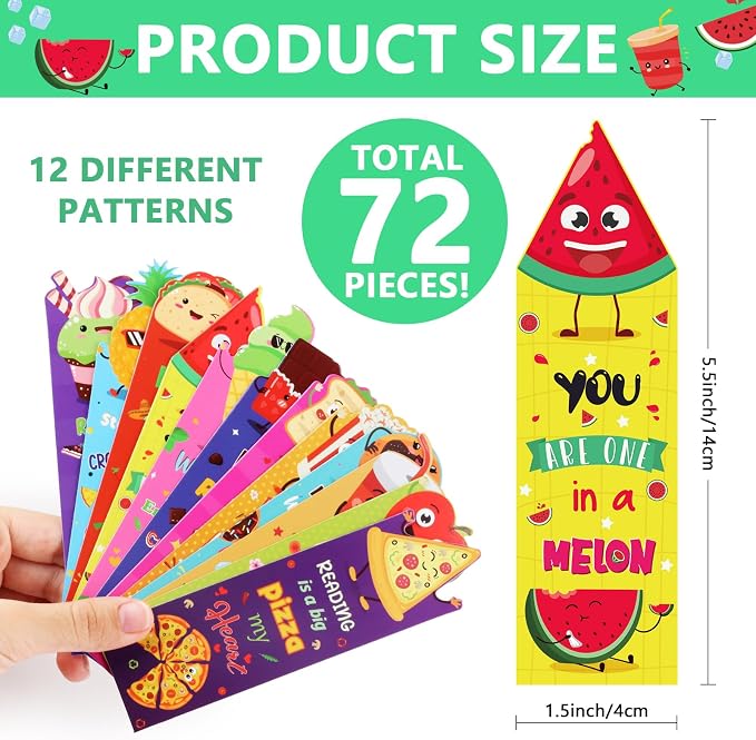 Bookmarks for Kids 72PCS Cute Summer Fruit Bookmarks Colorful Inspirational Reading Bookmark for End of Year Student Gifts from Teachers Elementary Teenagers School Incentives Supplies