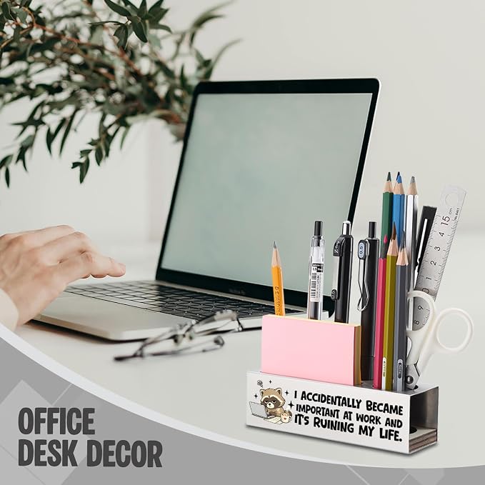FOKCBOCM Funny Office Pen Holder with Sarcastic Quote, Stainless Steel Desk Organizer Gift for Coworker, Manager, Employee Humor Workspace Decor, Work Stress Joke Accessory-DS111