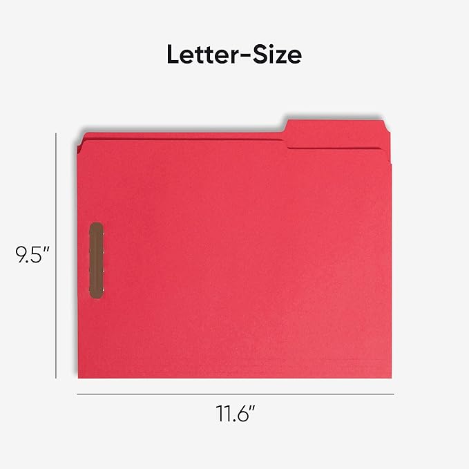 Smead Fastener File Folders, Reinforced 1/3-Cut Tabs, 2 Fasteners, Letter Size, Red, 50 per Box (12740)