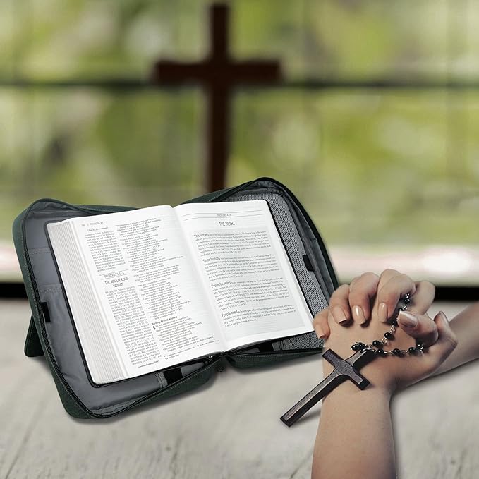 Bible Covers for Men & Women, Bible Case Carrying Church Bag with Book Stand, Bible Bag with Handle, Zipper and Multi-Pockets for Scripture Study Bible Protector