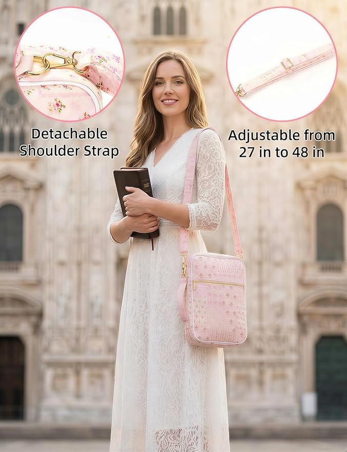 Large Bible Cover Case for Women - Bible Case with Durable Handle, Shoulder Strap - Quilted Bible Cover with Bible Study Supplies- Christian Gift for Women Girls Friends