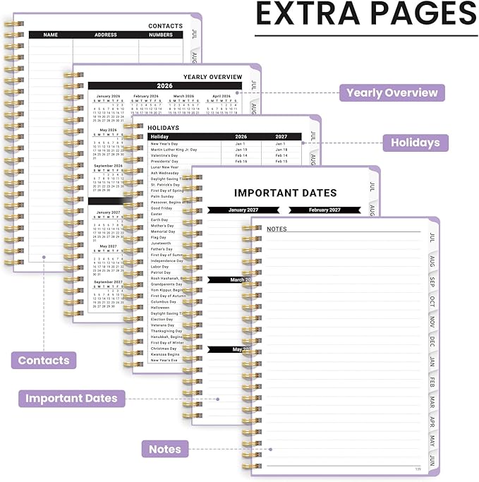Planner 2026-2027 for Women & Men, Academic Monthly and Weekly Calendar Planner, Jul 2026 - Jun 2027, A5 (6.3" x 8.5"), Teacher Student Planning Book with Tabs, Ideal for Office School Supplies - Lilac Purple
