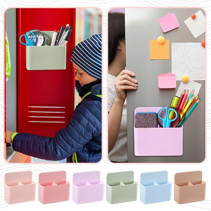 6 Pcs Magnetic Marker Holder for Whiteboard, Dry Erase Marker Organizer with Removable Divider, Magnetic Pen Holder for Classroom Office Locker Fridge File Cabinet (Aesthetic)