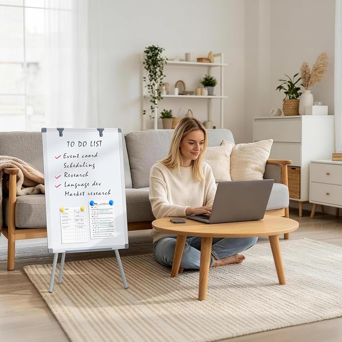 MAKELLO White Board with Stand, Portable Whiteboard Easel 24x18 in for Office Classroom Home School, Adjustable Height, Aluminum Frame