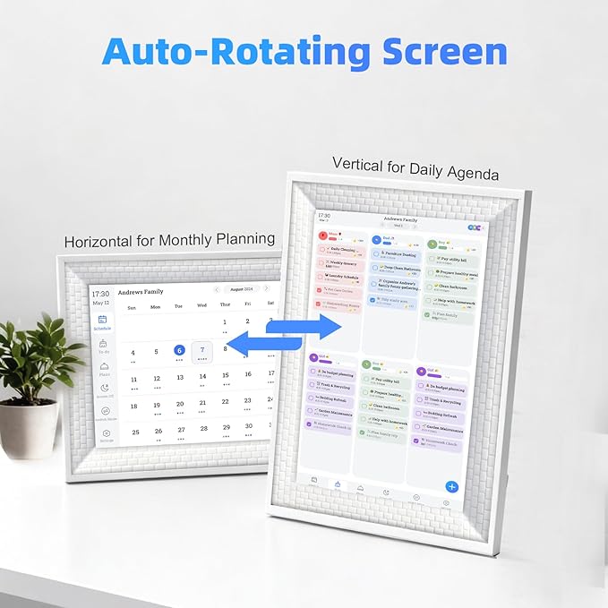 10.1" Smart Digital Calendar Display - WiFi Family Command Center & Chore Chart, Syncs Apple/Outlook/Google Calendar, Touch Screen Daily Planner, No Subscription (White Grid)