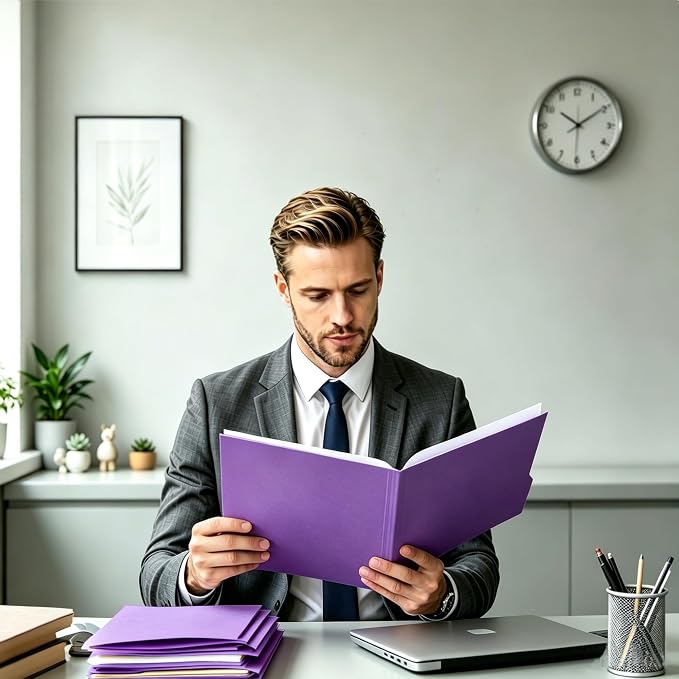 VZCPYTPM 150 Pack Purple File Folders,Letter Size (8.5x11 in),1/3-Cut Tabs in Assorted Positions,Cardstock Paper Folders for Office,School & Home Filing Cabinet Organization, Bulk Document Folders