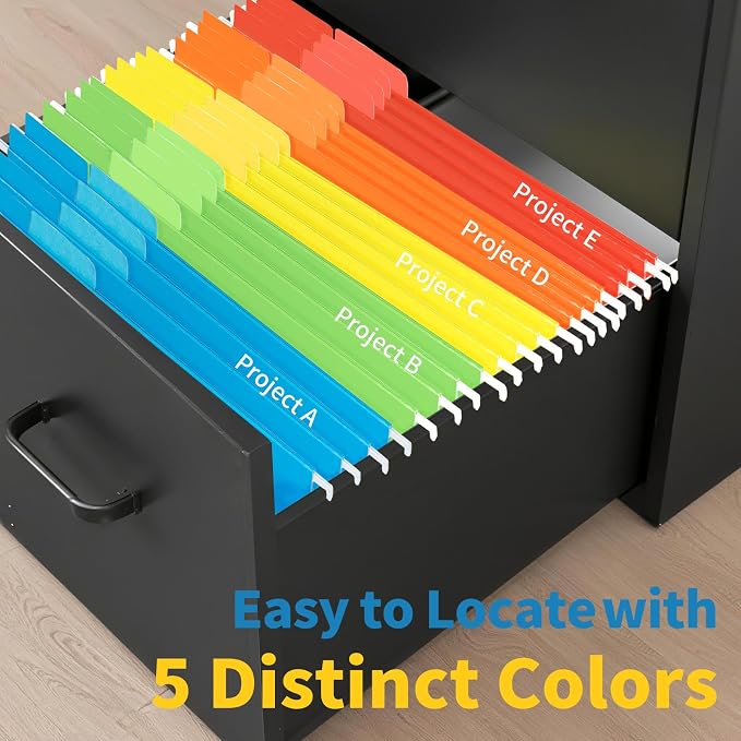 Classification Hanging File Folders with 2 Dividers, Goefun Letter Size Colored Classification Folders 20 Pack, 5 Color Assorted, Designed for Drawer, Cabinet, File Box, with 1/5-Cut Adjustable Tabs