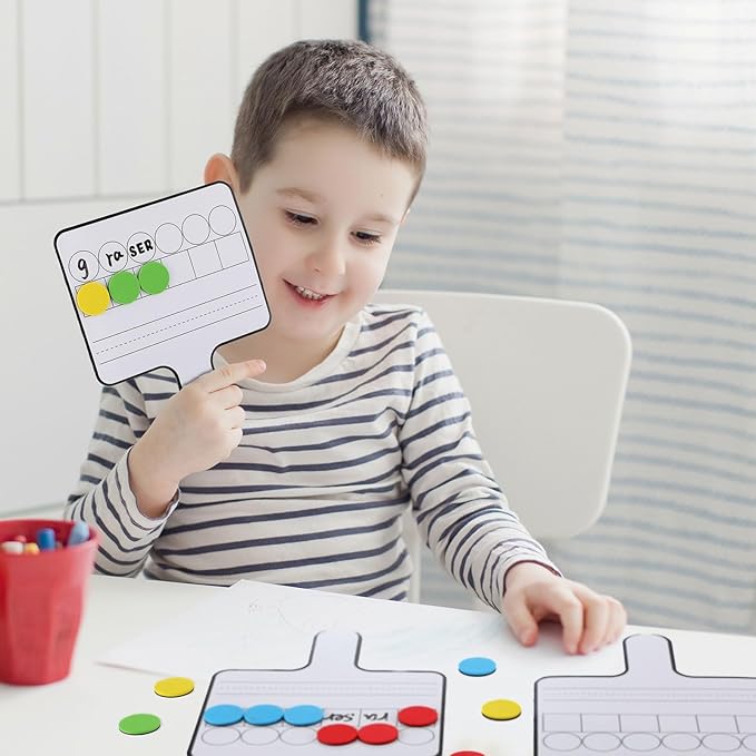 Seajan 6 Pcs Magnetic Paddle Set Education Dry Erase Double Side Handheld Answer Board with Counters Discs Phonemic Awareness Phonics Games Toy for Students Kids (Black)