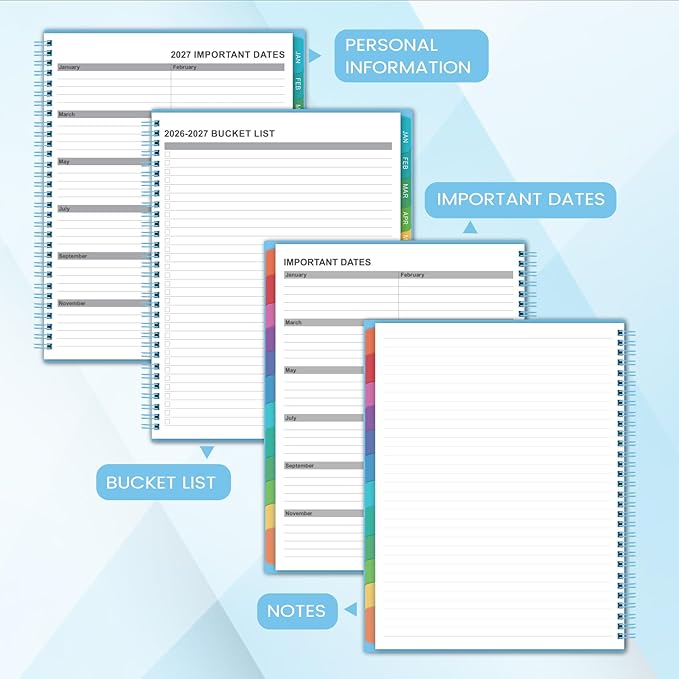 Monthly Planner 2026-2027 - Planner/Calendar 2026-2027, Jul 2026 - DEC 2027, Monthly Planners with Colorful Tabs, Planners for Daily Organizing - Waterproof Cover (8" x10", Notes Pages, Light Blue)