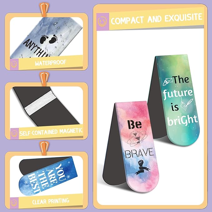 Kaluofan Larger Size 15PCS Inspirational Magnetic Bookmarks, Double Sided Magnet Book Markers Page Clip for Students Teachers Reading Supplies