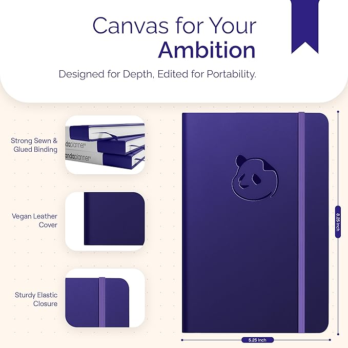 Panda Planner Classic A5 Daily Planner 2026 – Undated Quarterly Planner & Daily Task Planner with Hourly Schedule, To Do List, Goal Planner, Habit Tracker & Gratitude Journal for Focus & Organization – Purple