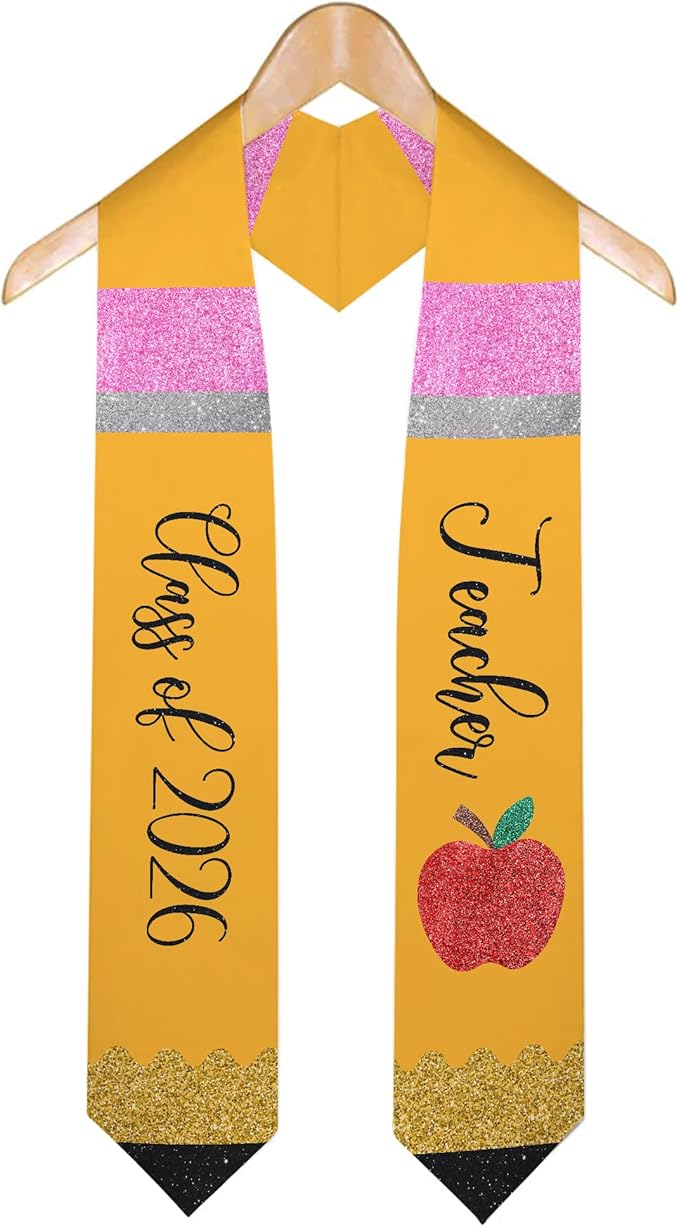 MDPrints Global Customized Graduation Stole Class Of 2026, Personalized Pencil Stole for Teacher, Gift For Graduation