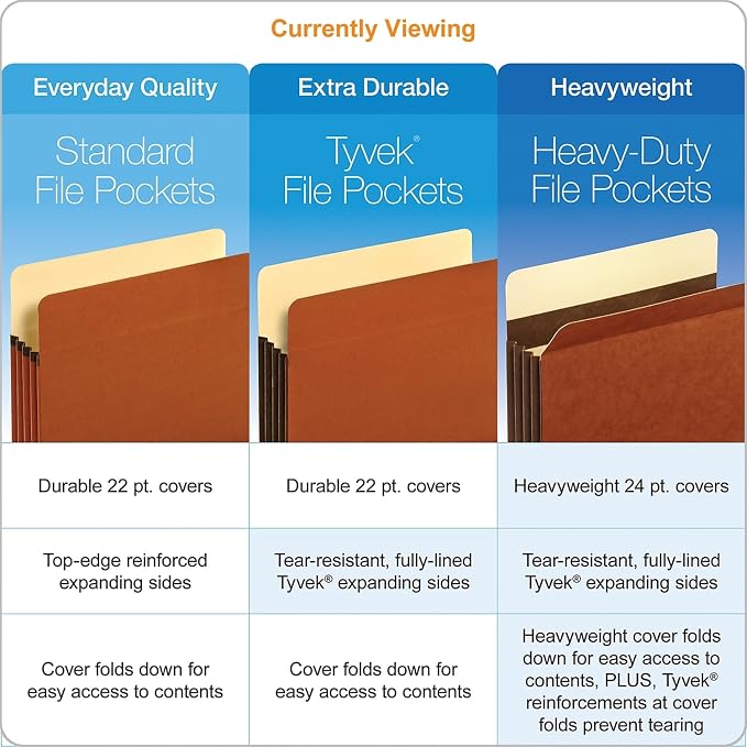 Pendaflex Globe-Weis/Pendaflex File Pockets, 3.5-Inch Expansion, Tyvek Gussets, Legal Size, Brown, 10 Pockets per Pack (64264)