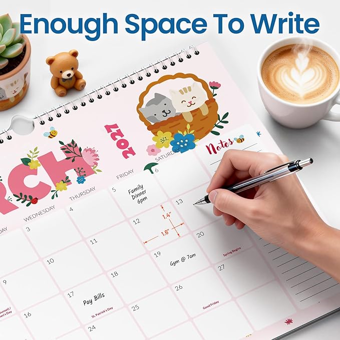 SUNEE 2026-2027 Calendar - 18 Months Wall Calendar Jul. 2026 - Dec. 2027, 14.5"x11.5" Big Grid Hanging Calendar with Note for Organizing & Planning, Cute
