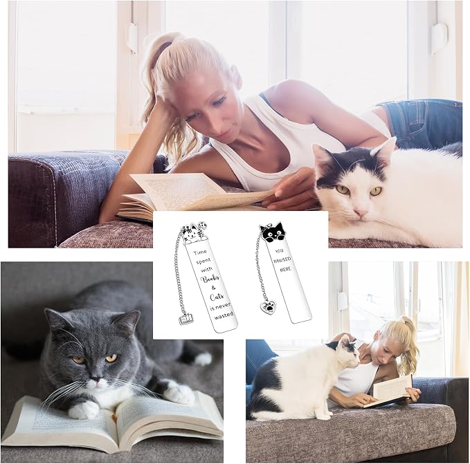 Cat Gifts for Women Men Funny Bookmarks Bulk Cats Head Bookmarks for Book Lovers Cat Lover Cute Metal Book Mark Set Birthday Gifts for Reader Coworker Friend Adult Cats Owner Lover Reading Accessories