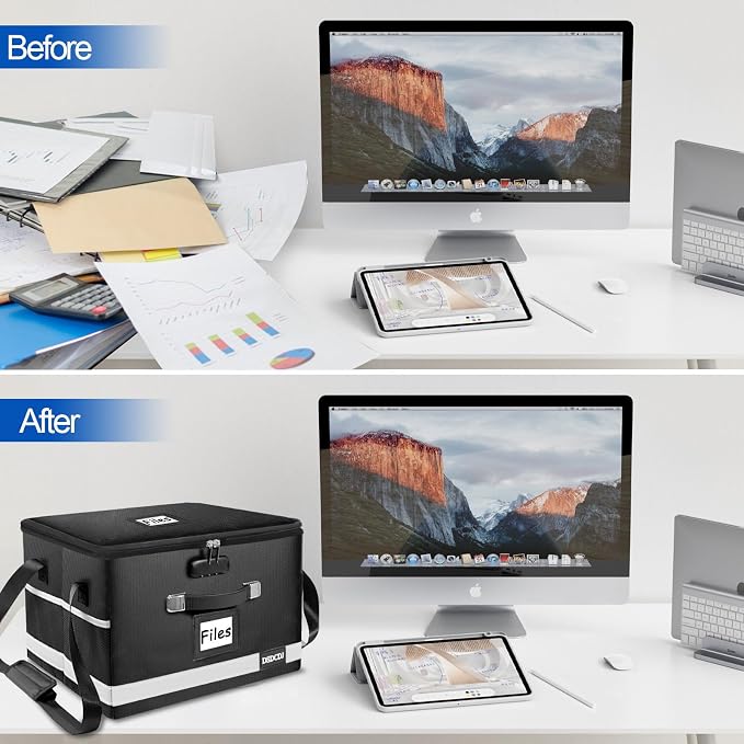 Upgraded Fireproof File Box with Stay-Open Straps, Fireproof Document Box with Lock, Portable File Organizer Filing Cabinet with Handles for Hanging Letter/Legal Folder, 15.5" x 12.3" x 10.5" | Fireproof